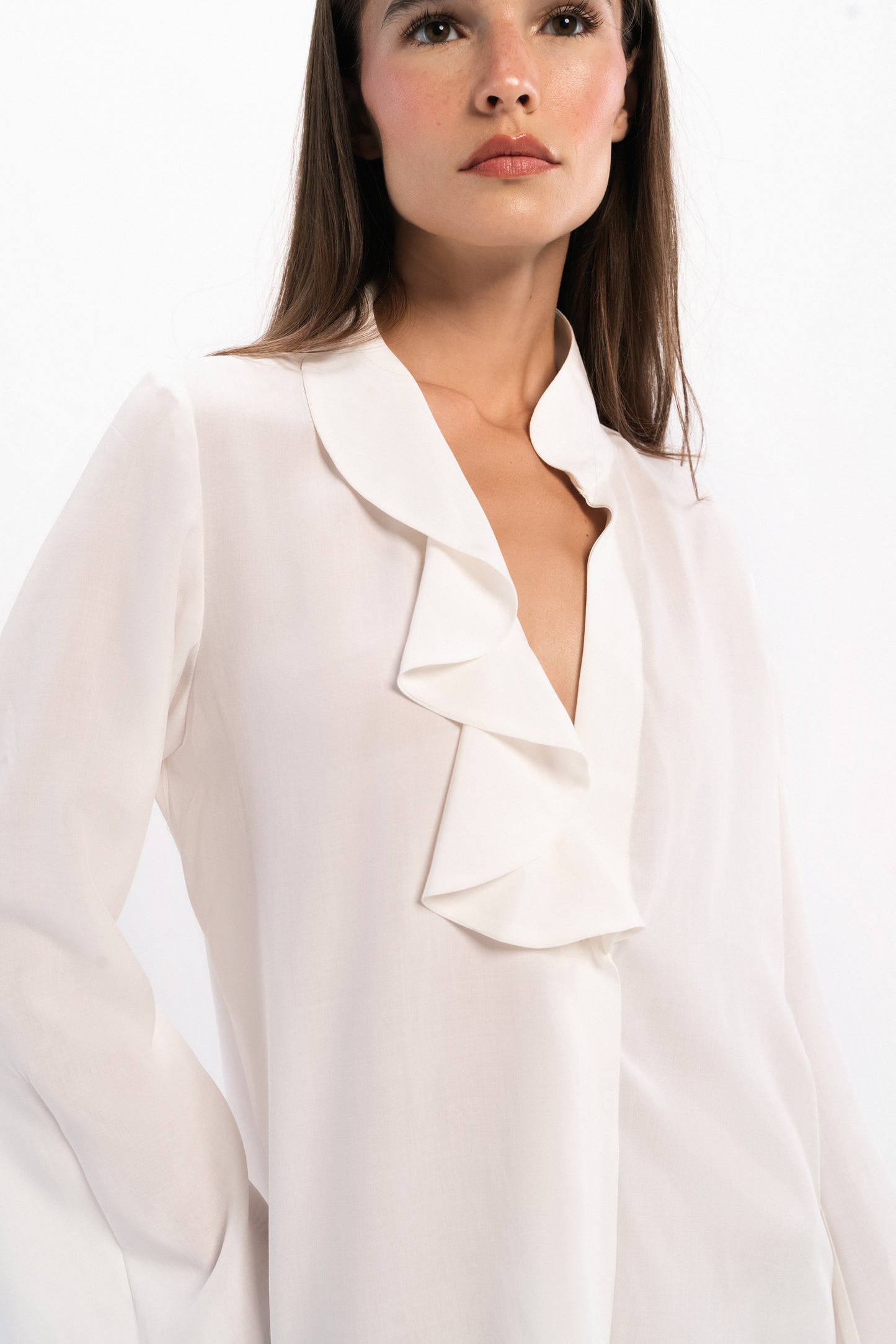 Asymmetrical Romantic Ruffle-Collar Blouse