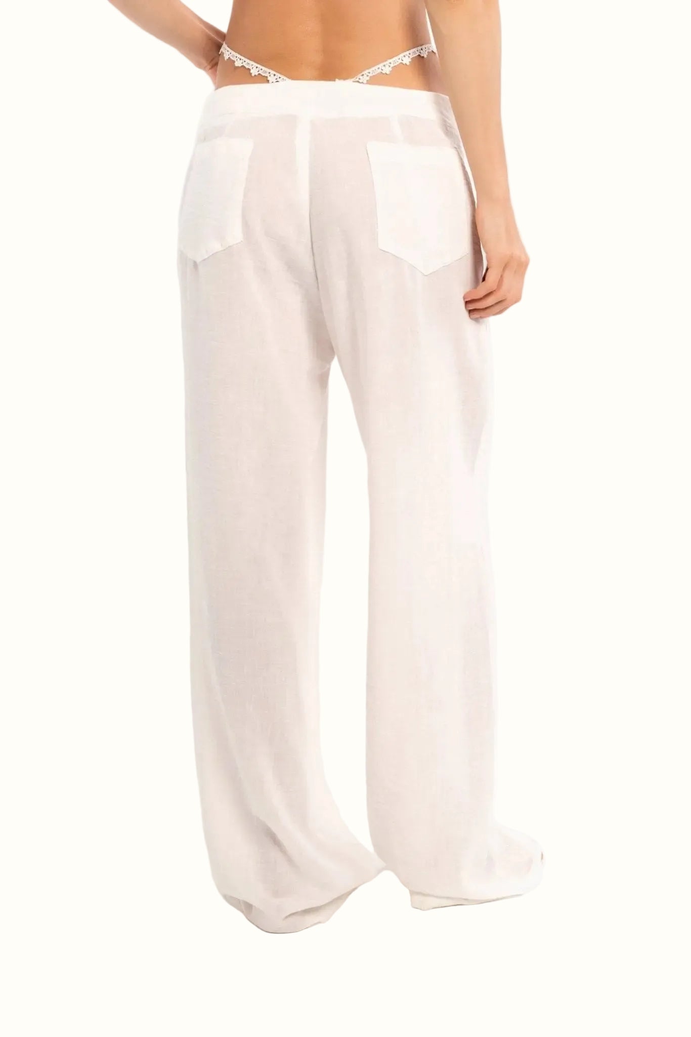 Lace trim G-String Linen wide-leg pants - LUCE