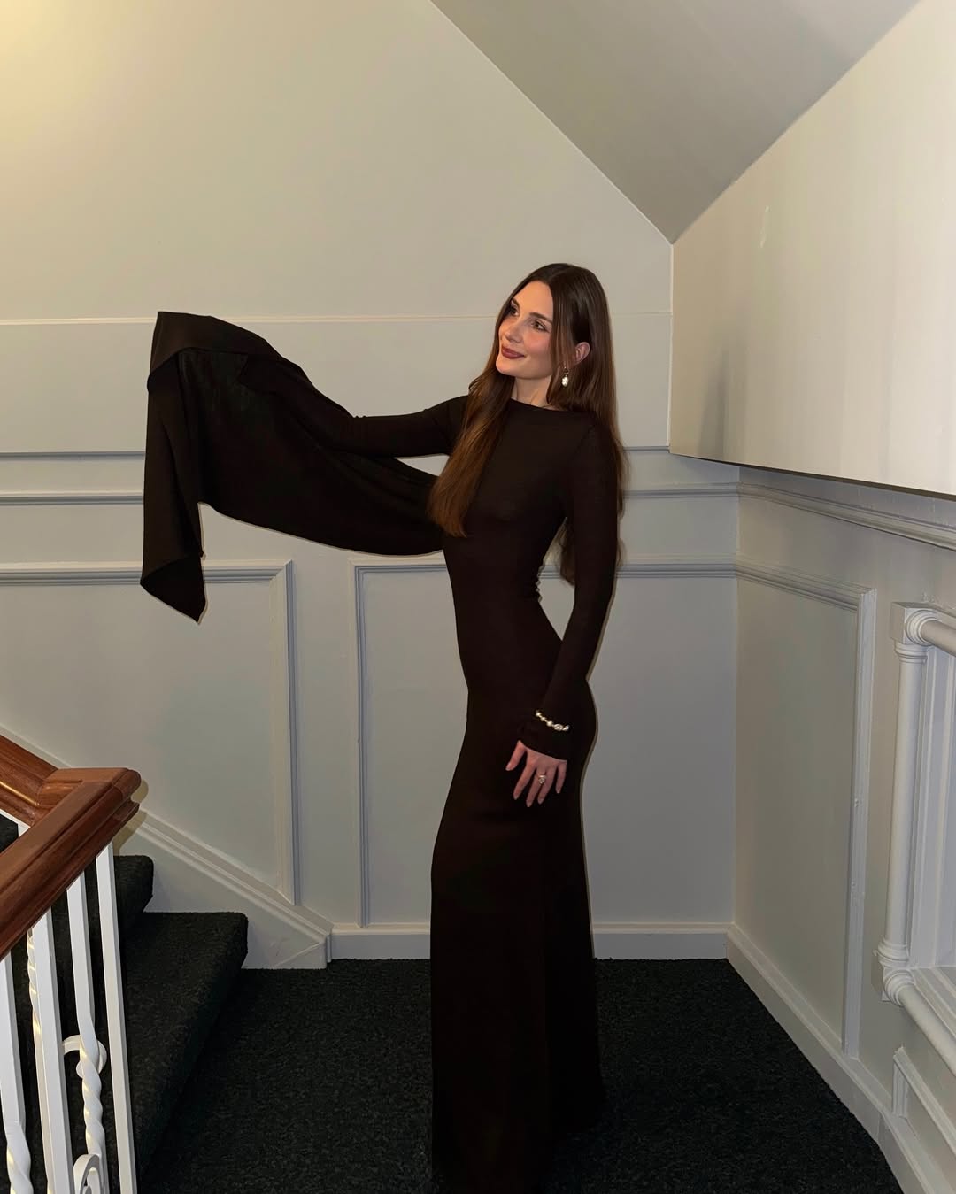 Brown Wool Knit Dress with ScarfLUCE