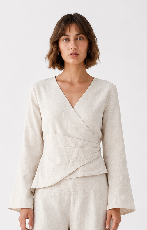 Linea Pleated Linen Wrap TopLUCE