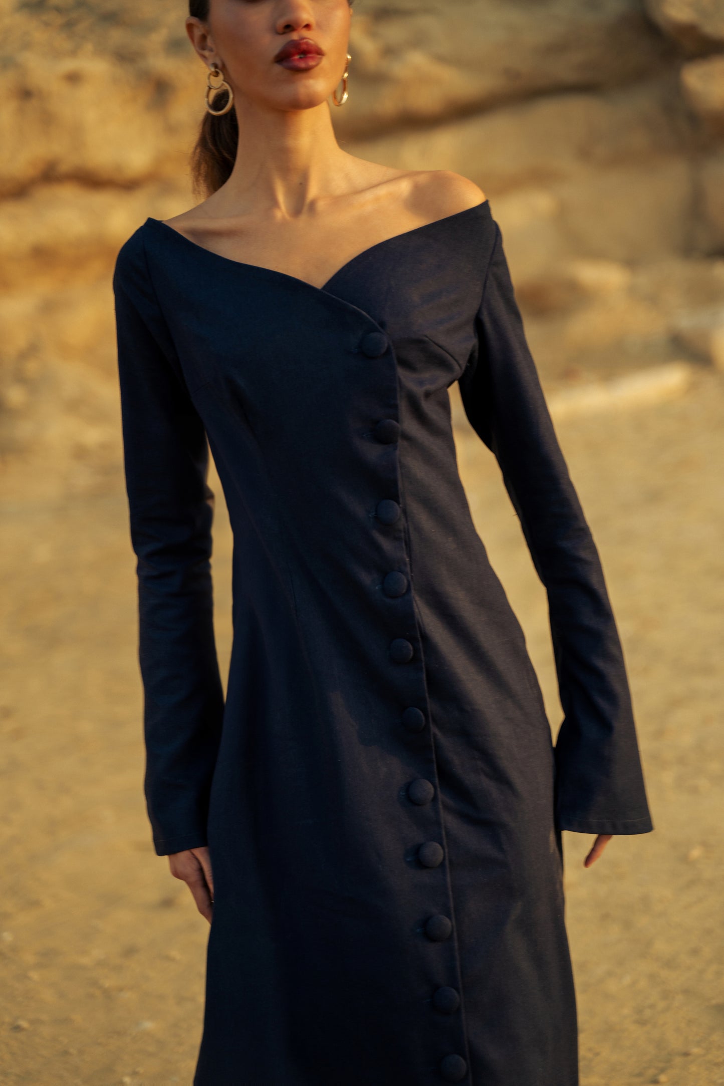 Wide V-Neck Wrap Dress