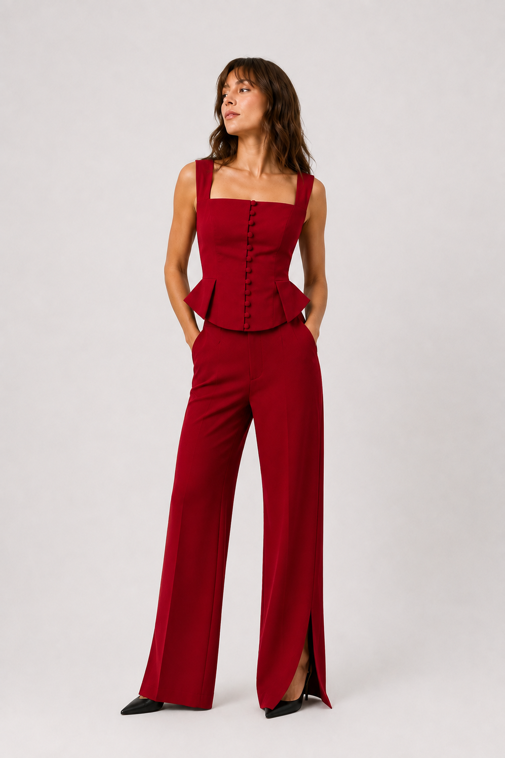 Wide Leg Tailored Pants with Side-SlitLUCE