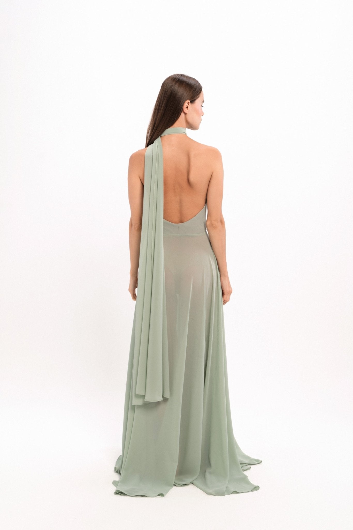 Scarf-Detailed One-Shoulder Georgette Gown - LUCE